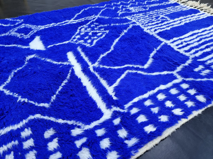 BLUE BENIOURAIN RUG, Moroccan Handmade Rug , Royal Blue Rug, Berber Wool Rug, Berber Rug, Abstract Rug,Berber Handwoven Rug, Area Rug