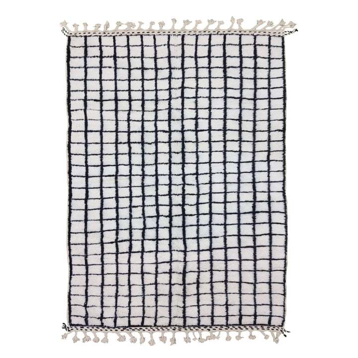 BEAUTIFUL BENIOURAIN RUG, Moroccan Handmade Rug , White And Black Rug, Berber Wool Rug, Berber Rug, Checkered Rug,Berber Handwoven Rug