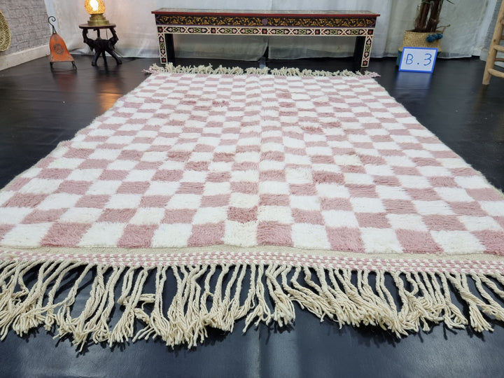 GORGEOUS BENIOURAIN RUG, Moroccan Handmade Rug , Pale Raspberry Pink Rug, Berber Wool Rug, Berber Rug, Checkered Rug,Berber Handwoven Rug