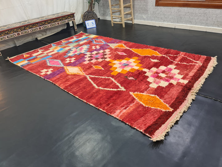 gorgeous boujad rug,  moroccan rug , berber rug, geometric  checkeredrug, red rug, handwovenrug, winter rug, area wool rug