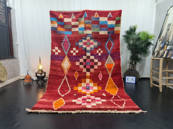 gorgeous boujad rug,  moroccan rug , berber rug, geometric  checkeredrug, red rug, handwovenrug, winter rug, area wool rug