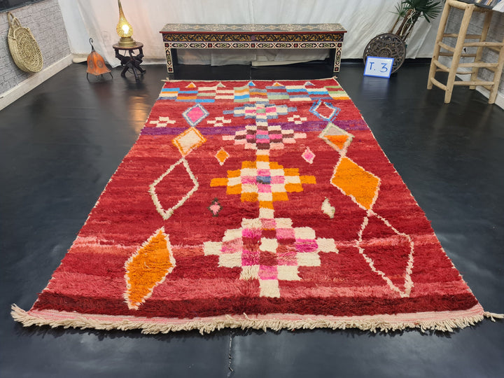 gorgeous boujad rug,  moroccan rug , berber rug, geometric  checkeredrug, red rug, handwovenrug, winter rug, area wool rug