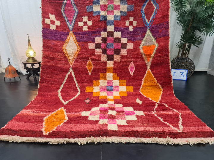 gorgeous boujad rug,  moroccan rug , berber rug, geometric  checkeredrug, red rug, handwovenrug, winter rug, area wool rug