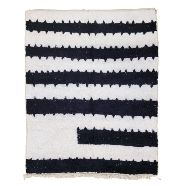 AMAZING BENIOURAIN RUG, Moroccan Handmade Rug , Black And White Rug, Berber Wool Rug, Berber Rug, Striped Rug,Berber Handwoven Wool Rug