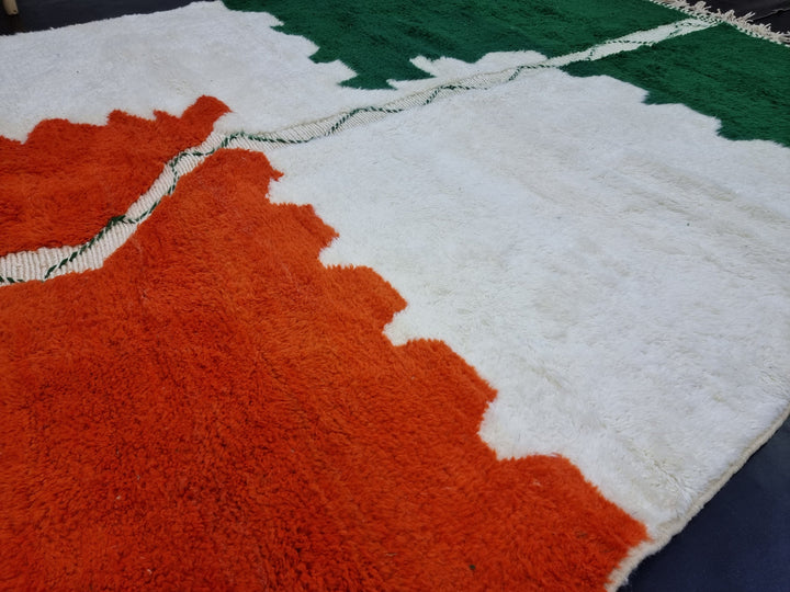 ARTISTIC BENIOURAIN RUG, Moroccan Handmade Rug , Green And Orange Rug, Berber Wool Rug, Berber Rug, Abstract Rug,Berber Handwoven Rug