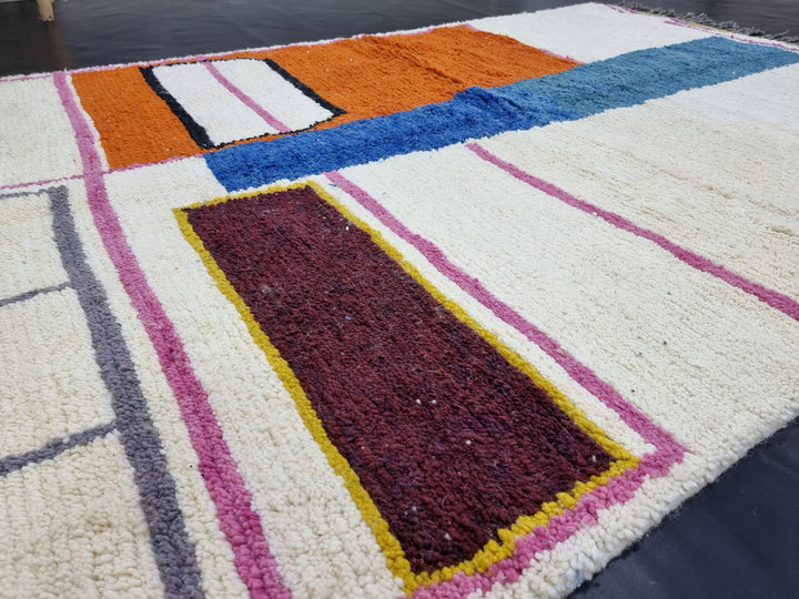 ARTISTIC BENIOURAIN RUG, Moroccan Handmade Rug , Blue And Orange Rug, Berber Wool Rug, Berber Rug, Abstract Rug, Berber Handwoven Rug