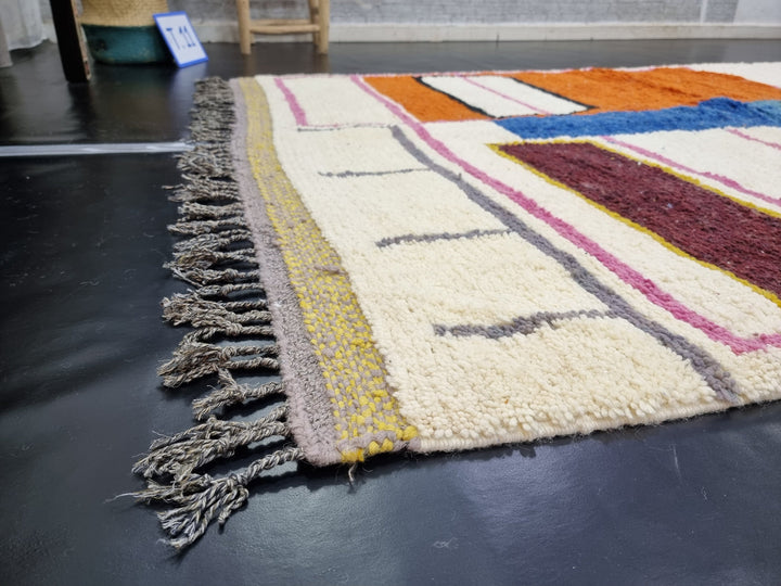 ARTISTIC BENIOURAIN RUG, Moroccan Handmade Rug , Blue And Orange Rug, Berber Wool Rug, Berber Rug, Abstract Rug, Berber Handwoven Rug