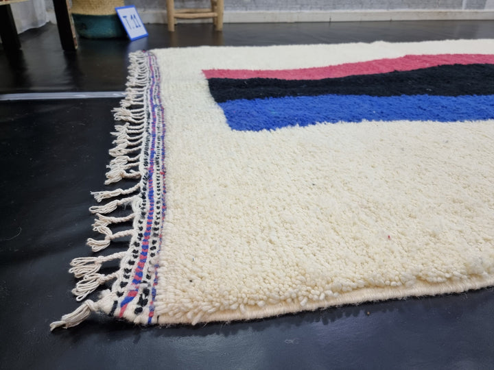 BEAUTIFUL BENIOURAIN RUG, Moroccan Handmade Rug , Blue And Pink Rug, Berber Wool Rug, Berber Rug, Abstract Rug, Berber Handwoven Rug