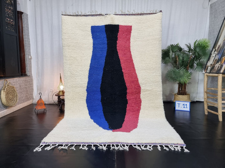 BEAUTIFUL BENIOURAIN RUG, Moroccan Handmade Rug , Blue And Pink Rug, Berber Wool Rug, Berber Rug, Abstract Rug, Berber Handwoven Rug