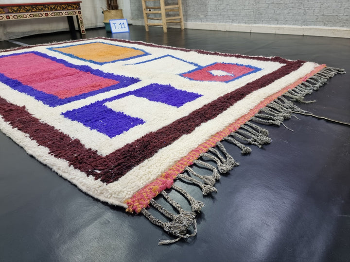 AMAZING BENIOURAIN RUG, Moroccan Handmade Rug , Dark Blue And Pink Rug, Berber Wool Rug, Berber Rug, Abstract Rug, Berber Handwoven Rug