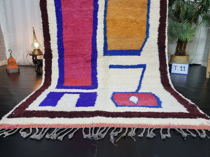 AMAZING BENIOURAIN RUG, Moroccan Handmade Rug , Dark Blue And Pink Rug, Berber Wool Rug, Berber Rug, Abstract Rug, Berber Handwoven Rug