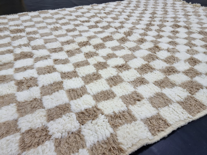 STUNNING BENIOURAIN RUG, Moroccan Handmade Rug , Beige Rug, Berber Wool Rug, Berber Rug, Checkered Rug, Berber Rug, Handwoven Rug