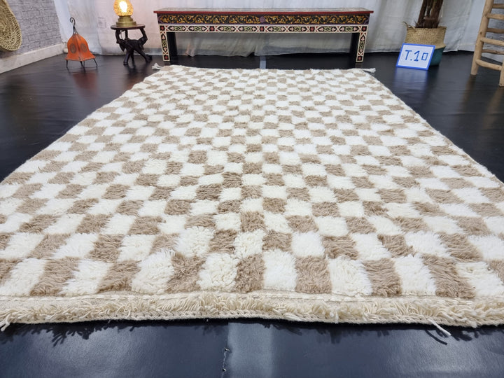 STUNNING BENIOURAIN RUG, Moroccan Handmade Rug , Beige Rug, Berber Wool Rug, Berber Rug, Checkered Rug, Berber Rug, Handwoven Rug