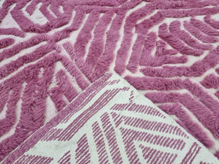 ARTISTIC BENIOURAIN RUG, Moroccan Handmade Rug, Bubblegum Pink And White Rug, Abstract Pink Rug, Handmade Tued Tug, Berber Funky Rug