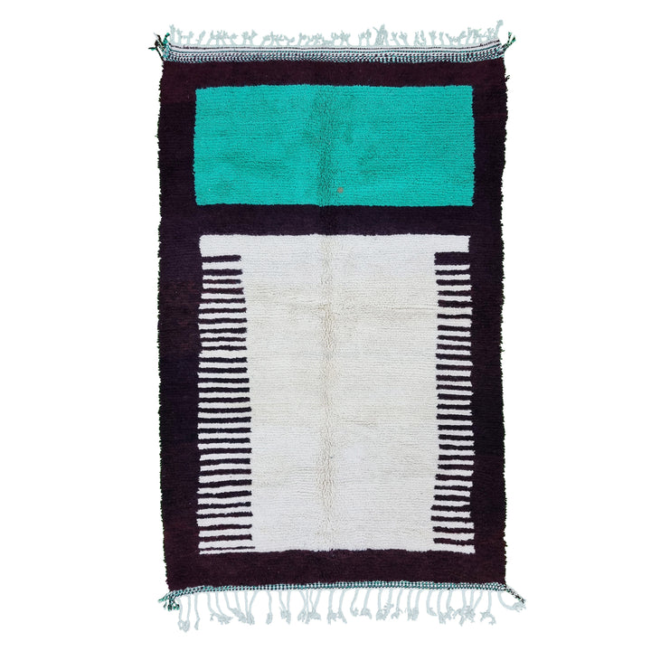 BEAUTIFUL BENIOURAIN RUG, Moroccan Handmade Rug , Turquoise Green And Brown Rug, Abstract Rug, Berber Rug, Handmade Rug, Handwoven Rug