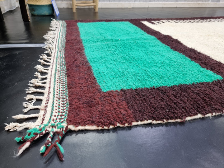 BEAUTIFUL BENIOURAIN RUG, Moroccan Handmade Rug , Turquoise Green And Brown Rug, Abstract Rug, Berber Rug, Handmade Rug, Handwoven Rug