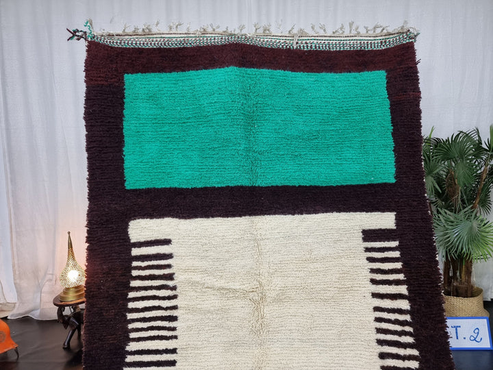 BEAUTIFUL BENIOURAIN RUG, Moroccan Handmade Rug , Turquoise Green And Brown Rug, Abstract Rug, Berber Rug, Handmade Rug, Handwoven Rug