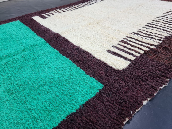 BEAUTIFUL BENIOURAIN RUG, Moroccan Handmade Rug , Turquoise Green And Brown Rug, Abstract Rug, Berber Rug, Handmade Rug, Handwoven Rug