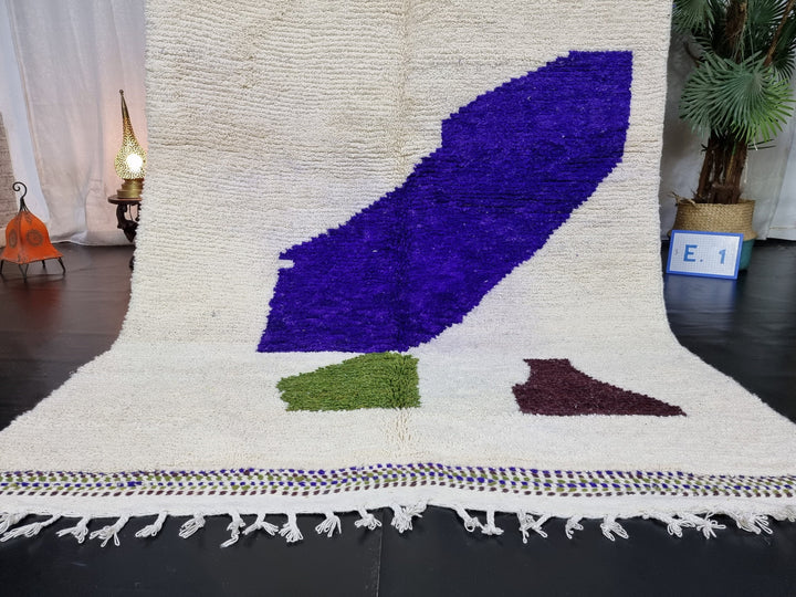 ARTISTIC BENIOURAIN RUG, Moroccan Handmade Rug , Han Purple And Basil Green Rug, Abstract Rug, Berber Rug, Handmade Rug, Handwoven Rug