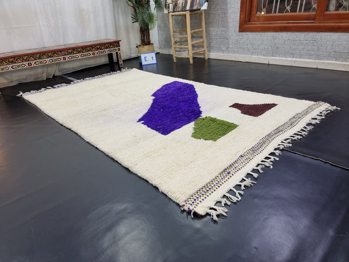 ARTISTIC BENIOURAIN RUG, Moroccan Handmade Rug , Han Purple And Basil Green Rug, Abstract Rug, Berber Rug, Handmade Rug, Handwoven Rug