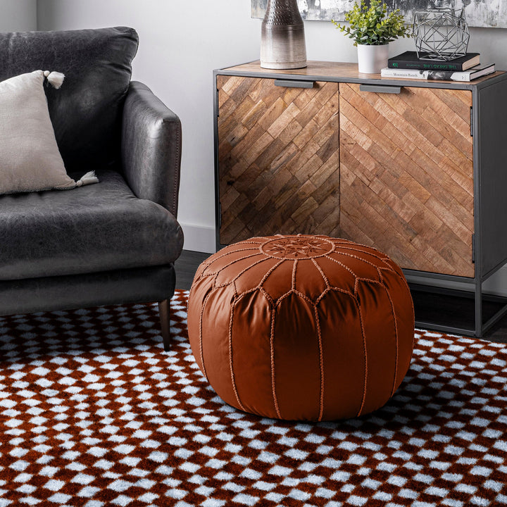 A custom Brown Bohemian Moroccan Beni Ourain checkered rug