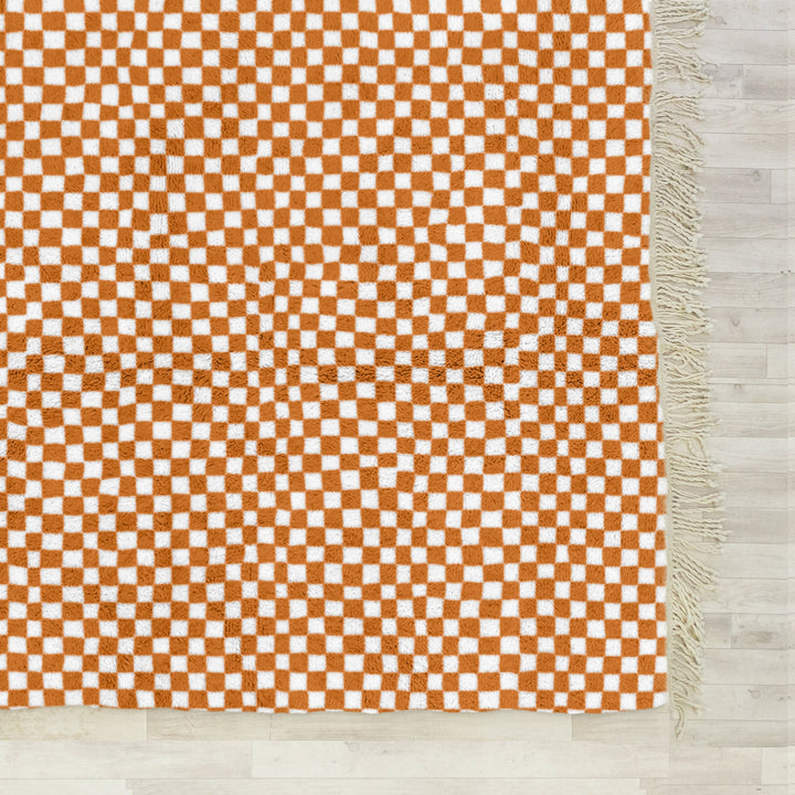 Custom Orange Area Moroccan Beni Ourain Checkered Rug for Living Room