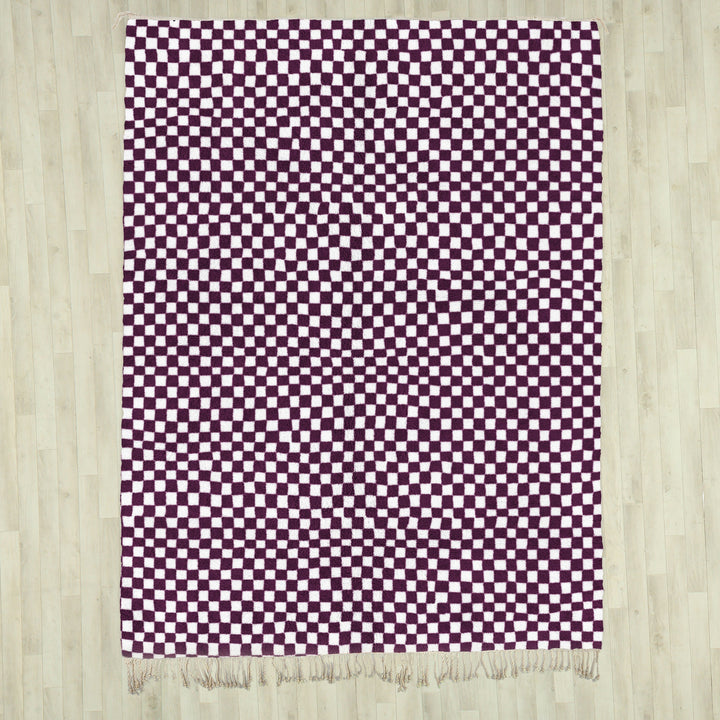 Beni ourain checkered rug  Purple and White checkered area rug for bedroom