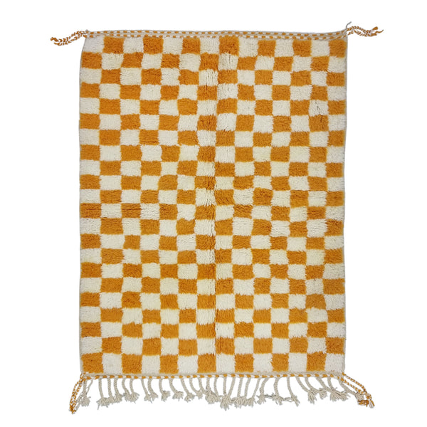 PRETTY BENIOURAIN RUG, Moroccan Handmade Rug , Turmeric Yellow Rug, Berber Wool Rug, Berber Rug, Checkered Rug, Berber Rug, Handwoven Rug