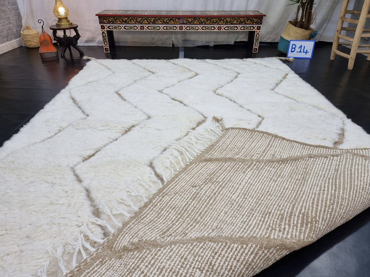 AMAZING BENIOURAIN RUG, Moroccan Handmade Rug , White And Brown Rug, Berber Wool Rug, Berber Rug, Striped Rug, Berber Rug, Handwoven Rug