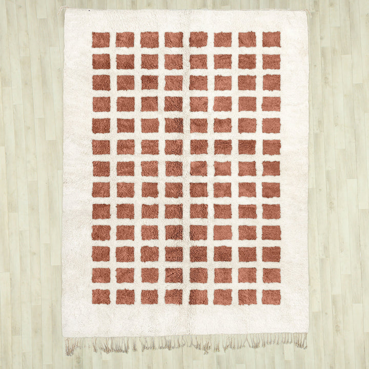 Brown and White Checkered Rug, Moroccan Rug, Shag Rug, Beni Ourain Rug, Checkerboard Rug, Area Rug, Custom Rug, Bedroom Rug