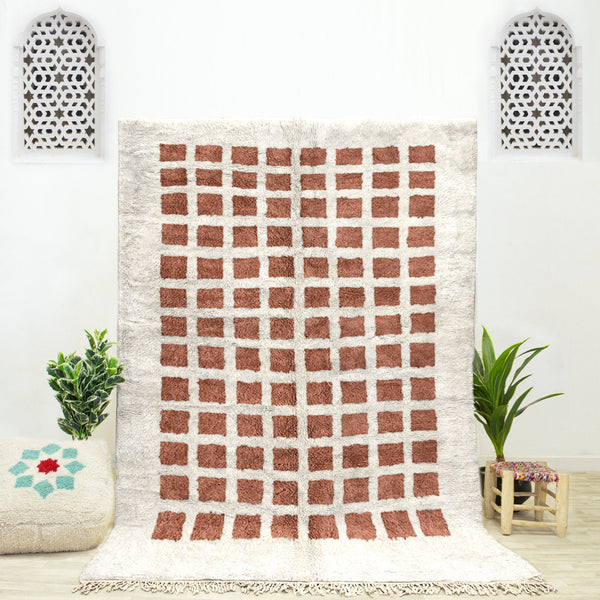 Brown and White Checkered Rug, Moroccan Rug, Shag Rug, Beni Ourain Rug, Checkerboard Rug, Area Rug, Custom Rug, Bedroom Rug