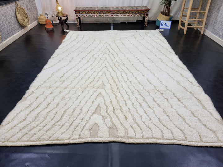 UNIQUE BENIOURAIN RUG, Moroccan Handmade Rug , White Rug, Berber Wool Rug, Berber Rug, Striped Rug, Berber Rug, Handwoven Rug, Area Rug