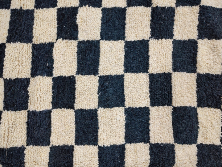   feet Moroccan Berber shaggy rug  Blue and white Wool Checkered rug , Handwoven checkered rug