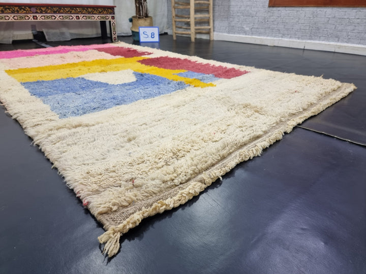 VIBRANT BOUJAD RUG, Moroccan Rug , Soft Colored Rug, Abstract Rug, Handwoven Wool Rug, Pink and Beige Wool Rug, High Quality Wool Rug