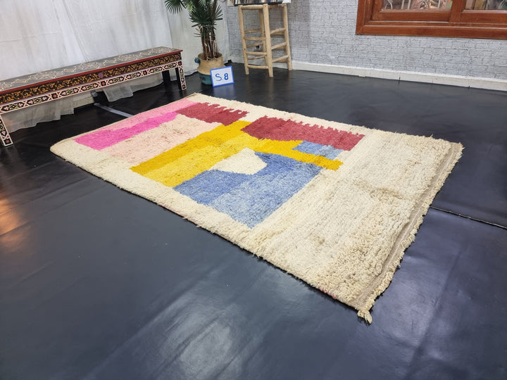 VIBRANT BOUJAD RUG, Moroccan Rug , Soft Colored Rug, Abstract Rug, Handwoven Wool Rug, Pink and Beige Wool Rug, High Quality Wool Rug