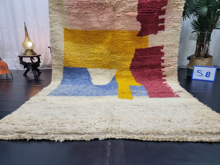 VIBRANT BOUJAD RUG, Moroccan Rug , Soft Colored Rug, Abstract Rug, Handwoven Wool Rug, Pink and Beige Wool Rug, High Quality Wool Rug