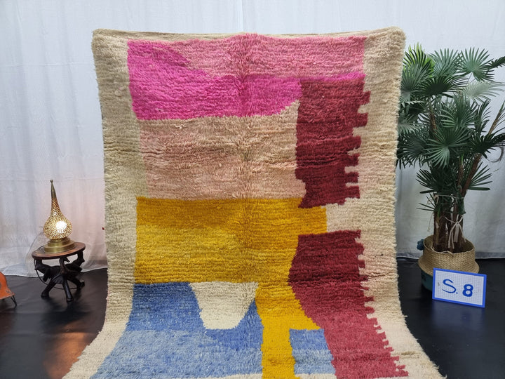 VIBRANT BOUJAD RUG, Moroccan Rug , Soft Colored Rug, Abstract Rug, Handwoven Wool Rug, Pink and Beige Wool Rug, High Quality Wool Rug