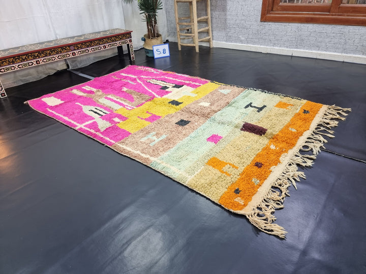 amazing boujaad rug, moroccan rug , winter wool rug, abstract rug, pink tribal rug, handmade  rug, berber rug, boujad area rug