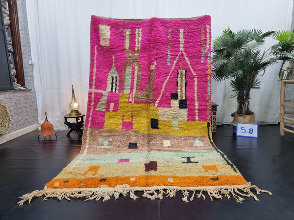 amazing boujaad rug, moroccan rug , winter wool rug, abstract rug, pink tribal rug, handmade  rug, berber rug, boujad area rug