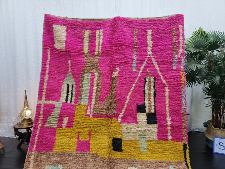 amazing boujaad rug, moroccan rug , winter wool rug, abstract rug, pink tribal rug, handmade  rug, berber rug, boujad area rug