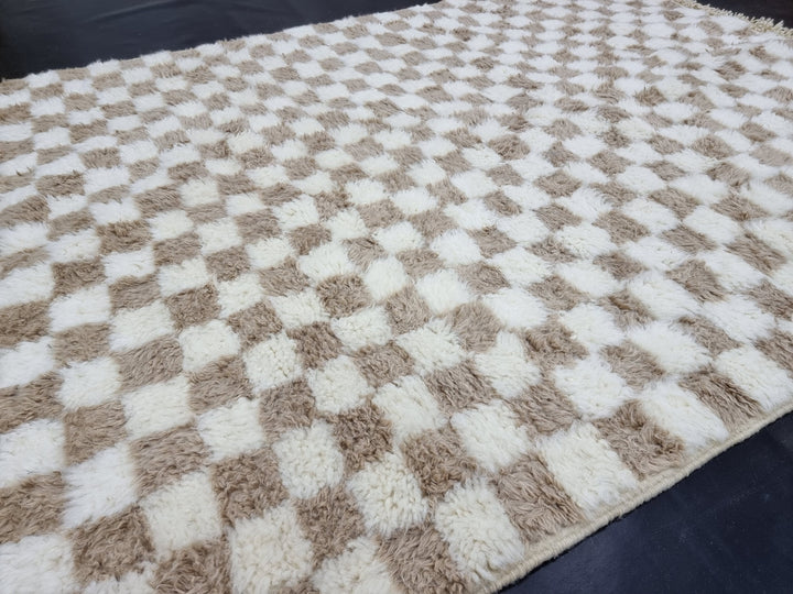 STUNNING BENIOURAIN RUG, Moroccan Handmade Rug , Beige Rug, Berber Wool Rug, Berber Rug, Checkered Rug, Berber Rug, Handwoven Area Rug