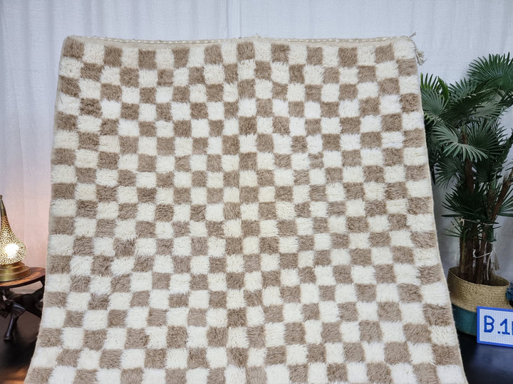 STUNNING BENIOURAIN RUG, Moroccan Handmade Rug , Beige Rug, Berber Wool Rug, Berber Rug, Checkered Rug, Berber Rug, Handwoven Area Rug