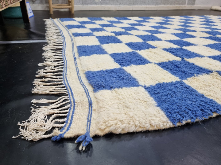 GORGEOUS BENIOURAIN RUG, Moroccan Rug , Sapphire Blue Rug, Beniourain Rug, Azilal Rug, Blue And White Rug, Checkered Rug, Handwoven Rug