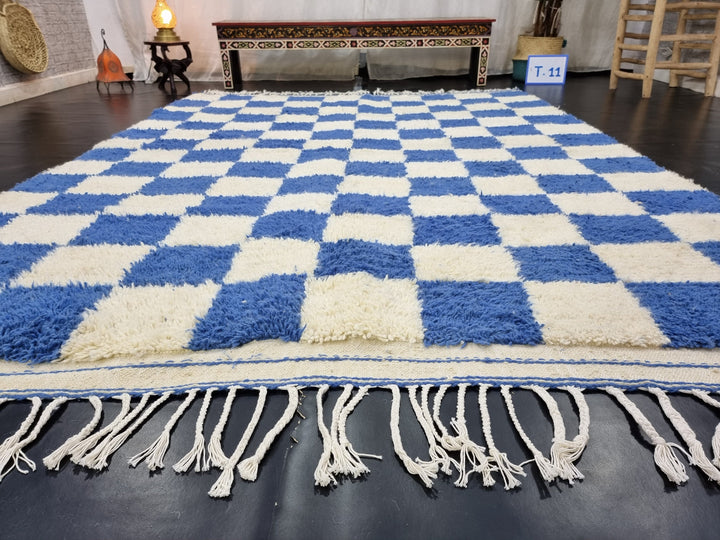 GORGEOUS BENIOURAIN RUG, Moroccan Rug , Sapphire Blue Rug, Beniourain Rug, Azilal Rug, Blue And White Rug, Checkered Rug, Handwoven Rug