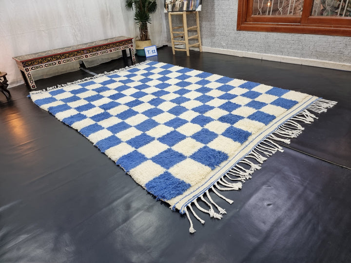 GORGEOUS BENIOURAIN RUG, Moroccan Rug , Sapphire Blue Rug, Beniourain Rug, Azilal Rug, Blue And White Rug, Checkered Rug, Handwoven Rug