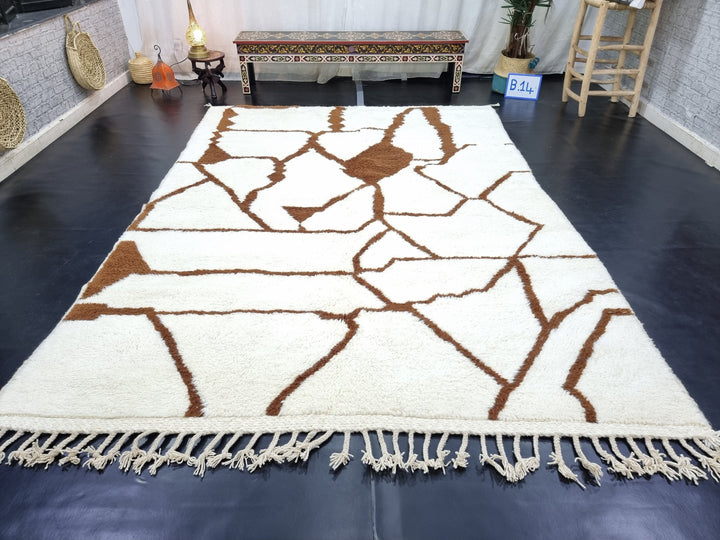 PRETTY BENIOURAIN RUG, Moroccan Handmade Rug , Brown Rug, Abstract Rug, Berber Rug, Brown Handmade Rug, Handwoven Wool Rug, Area Wool Rug