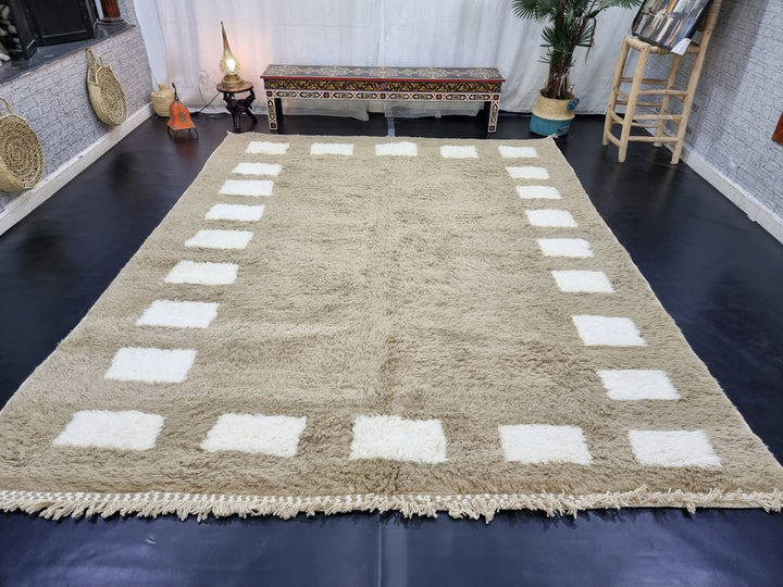 SPECTACULAR CHECKERED RUG For Your Living Room, Moroccan Handmade Pale Brown Rug From Wool Of Sheep, Custom Moroccan Checker Minimalist Rug