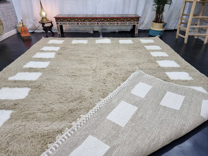 SPECTACULAR CHECKERED RUG For Your Living Room, Moroccan Handmade Pale Brown Rug From Wool Of Sheep, Custom Moroccan Checker Minimalist Rug