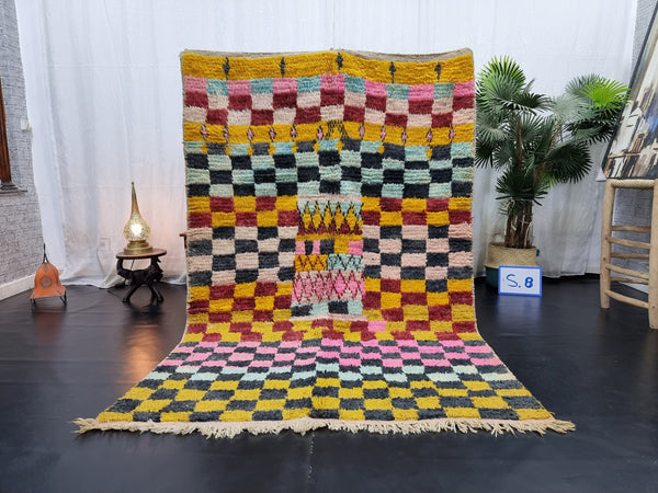 COLORFUL MOROCCAN RUG, Moroccan Boujaad Rug , Colorful Boujad rug, Checker Rug, MoroccanRug, Checkereboard Rug, Berber Rug, Area Rug