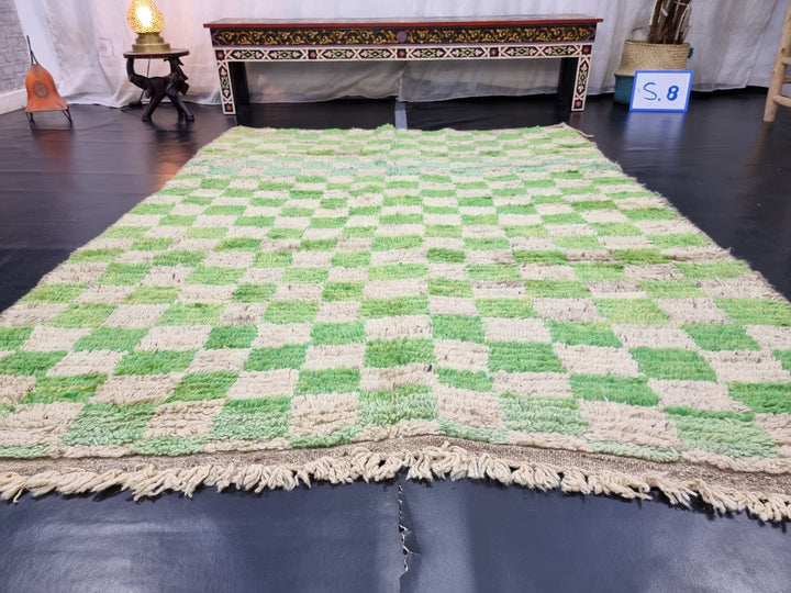 GREEN MOROCCAN RUG, Moroccan Boujaad Rug , Green Pea Boujad rug, Checker Rug, MoroccanRug, Checkereboard Rug, Berber Rug, Area Rug